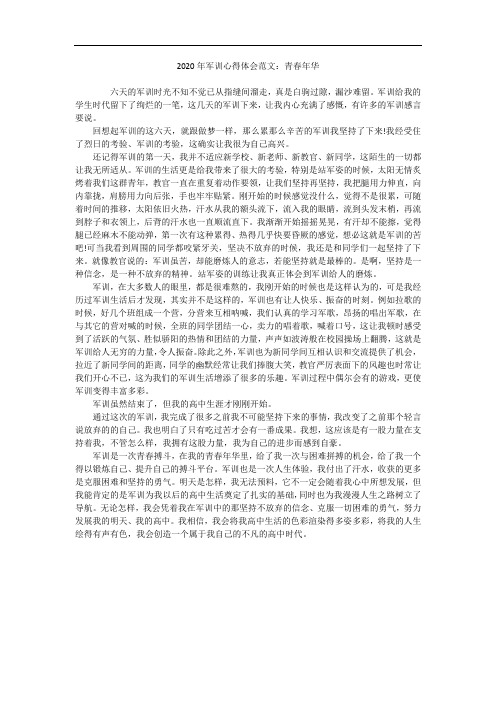 2020年军训心得体会范文:青春年华