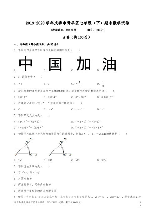 (已整理)2019-2020学年成都市青羊区七年级(下)期末数学试卷(含解析)