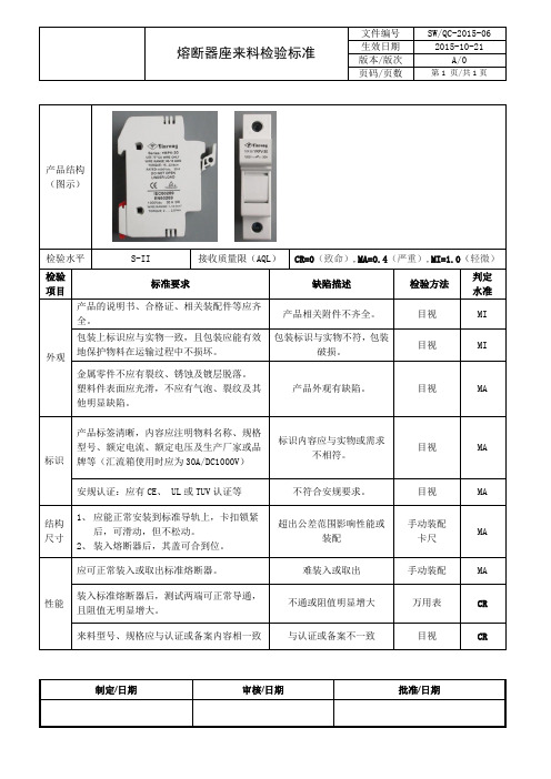 熔断器座检验标准