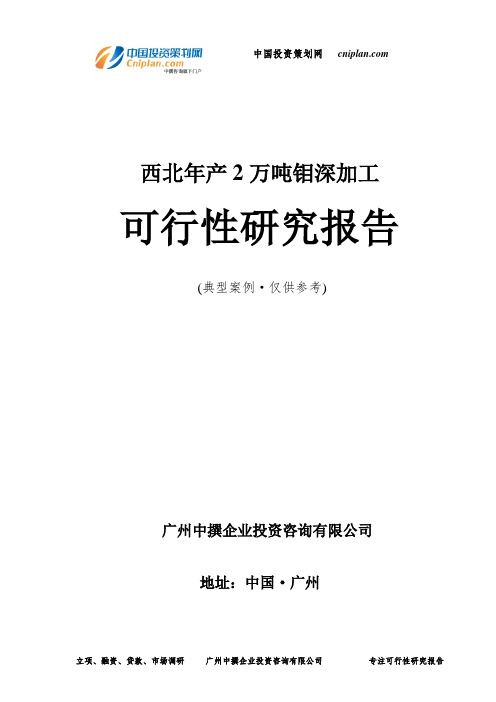 年产2万吨钼深加工可行性研究报告-广州中撰咨询