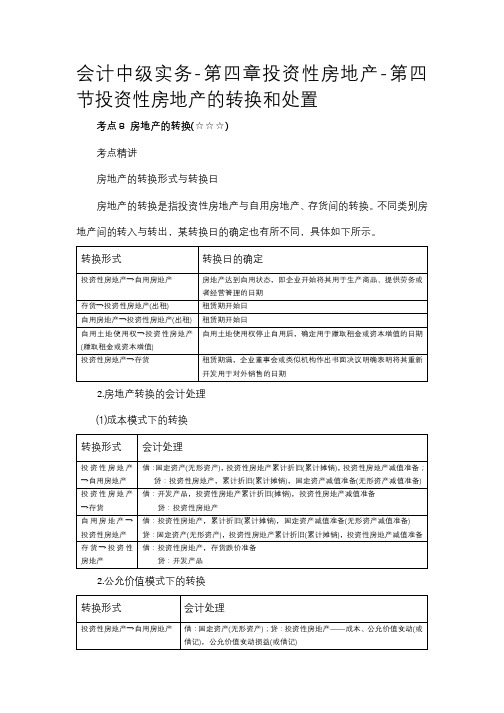 会计中级实务-第四章投资性房地产-第四节投资性房地产的转换和处置