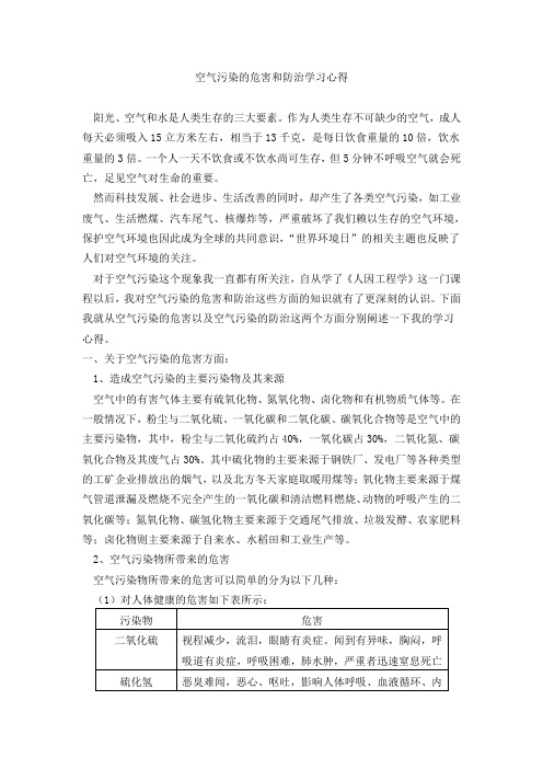 空气污染的危害和防治学习心得