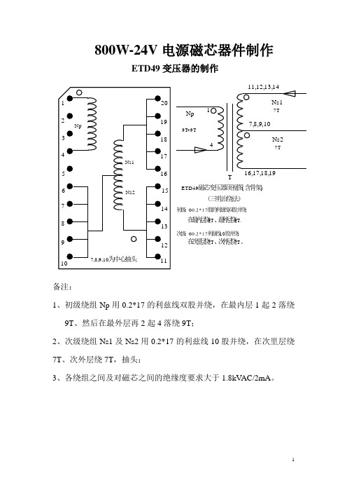 半桥800W24V全套磁芯器件设计