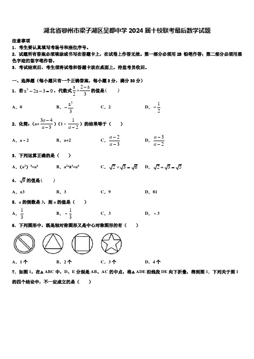 湖北省鄂州市梁子湖区吴都中学2024届十校联考最后数学试题含解析