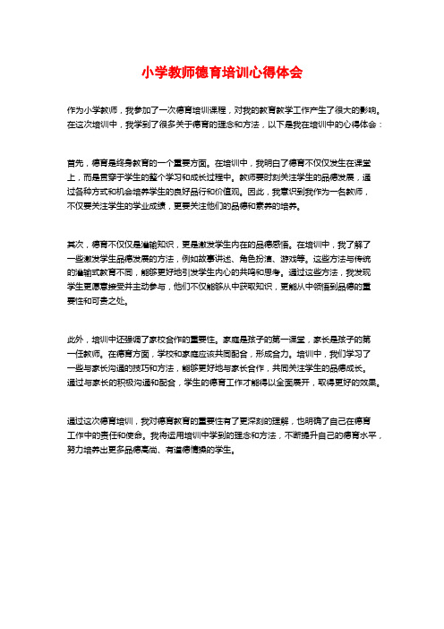 小学教师德育培训心得体会