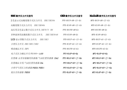 SMC、CKD与MAXAIR数字压力开关型号互换表