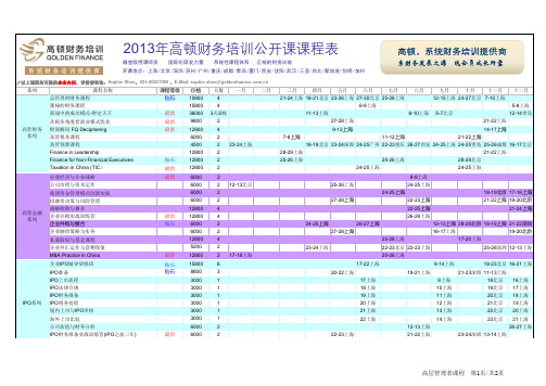 2013财务培训公开课课程表,财务培训