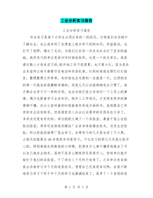 工业分析实习报告