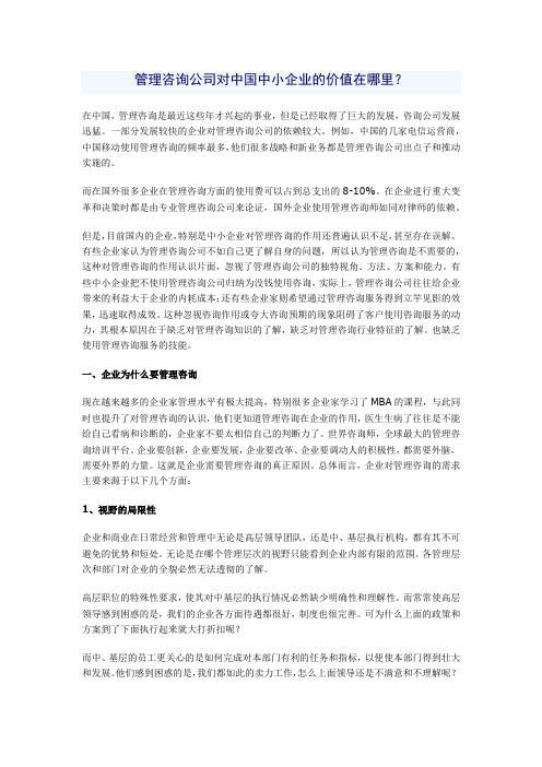 管理咨询公司对中国中小企业的价值在哪里