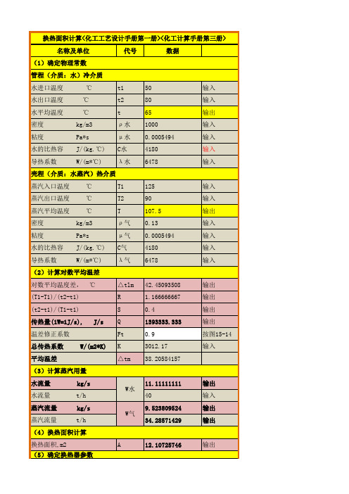 列管式换热器-换热面积计算