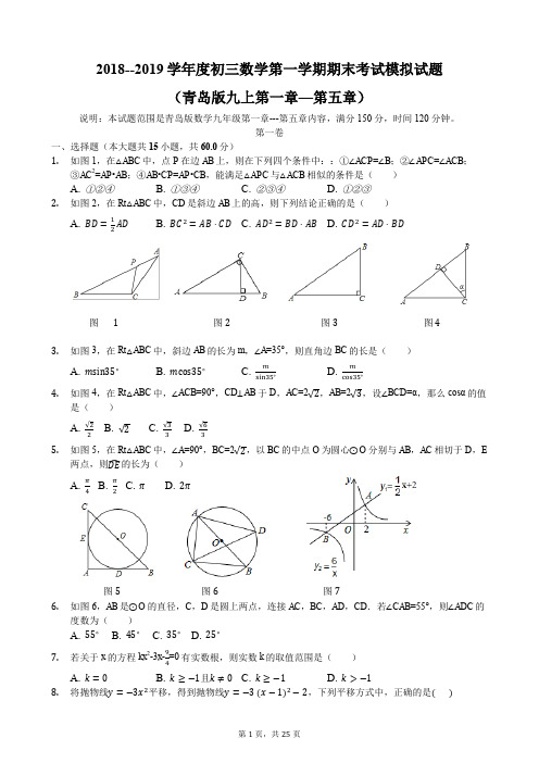 2018--2019学年度初三数学第一学期期末考试模拟试题