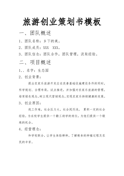 旅游创业策划书模板