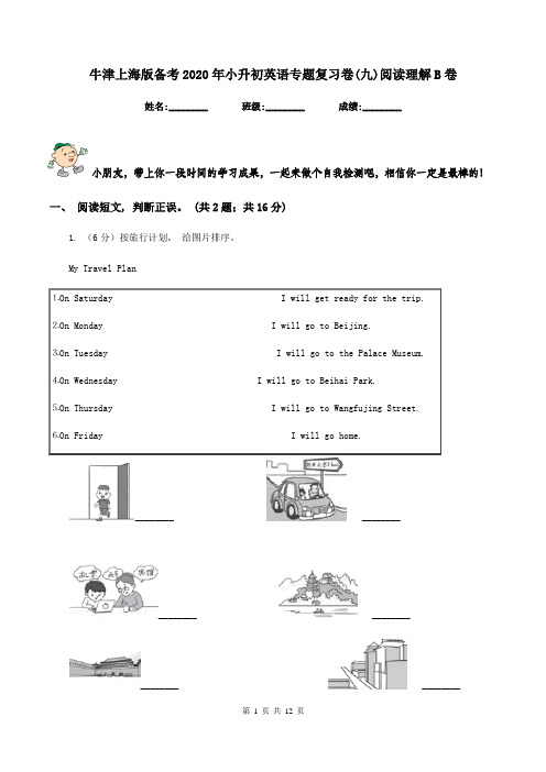 牛津上海版备考2020年小升初英语专题复习卷(九)阅读理解B卷