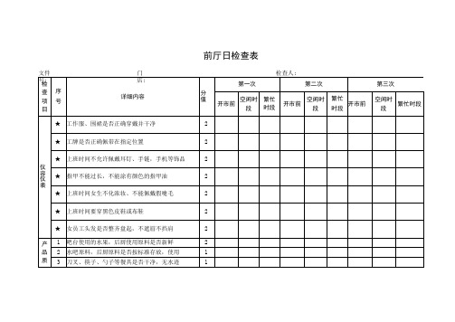 前厅日检查表