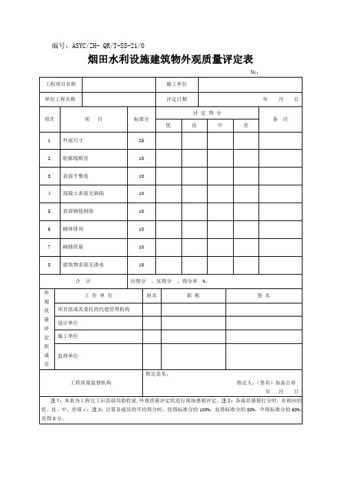 田水利设施建筑物外观质量评定表