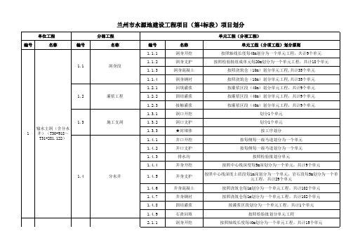 水利水电单位 分项 单元工程划分 