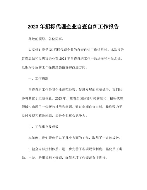 2023年招标代理企业自查自纠工作报告