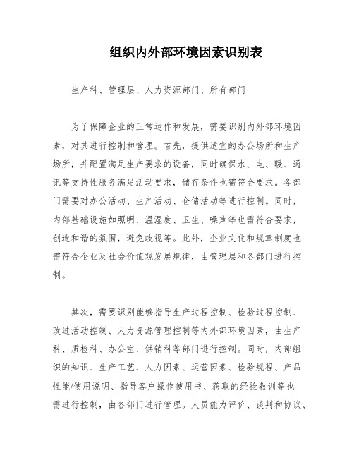 组织内外部环境因素识别表