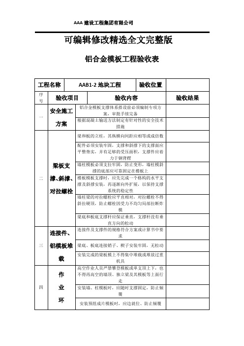 铝合金模板工程验收表精选全文完整版