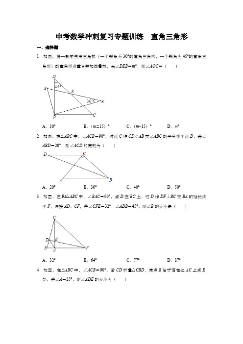 中考数学冲刺复习专题训练---直角三角形 (含详解)