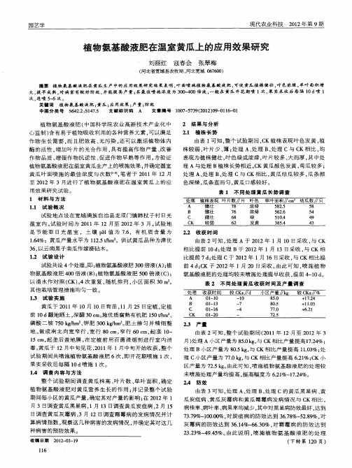 植物氨基酸液肥在温室黄瓜上的应用效果研究