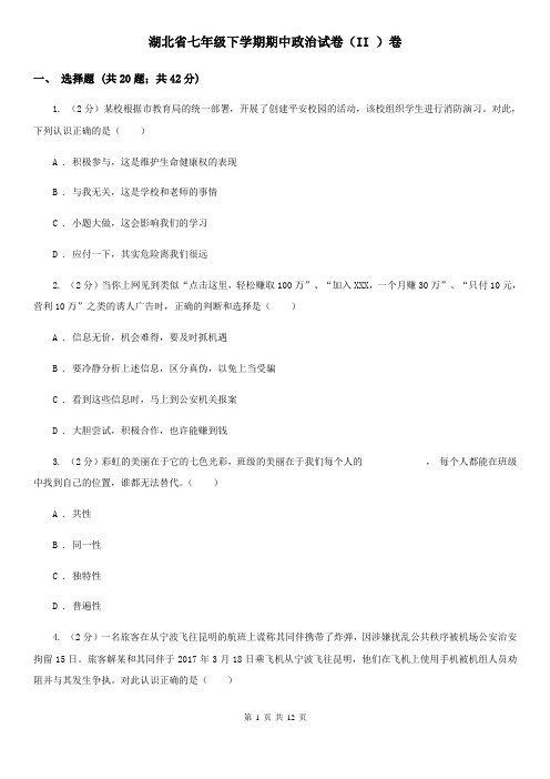 湖北省七年级下学期期中政治试卷(II )卷