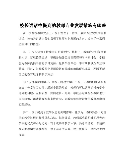 校长讲话中提到的教师专业发展措施有哪些