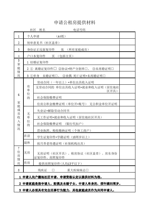 申请公租房提供材料