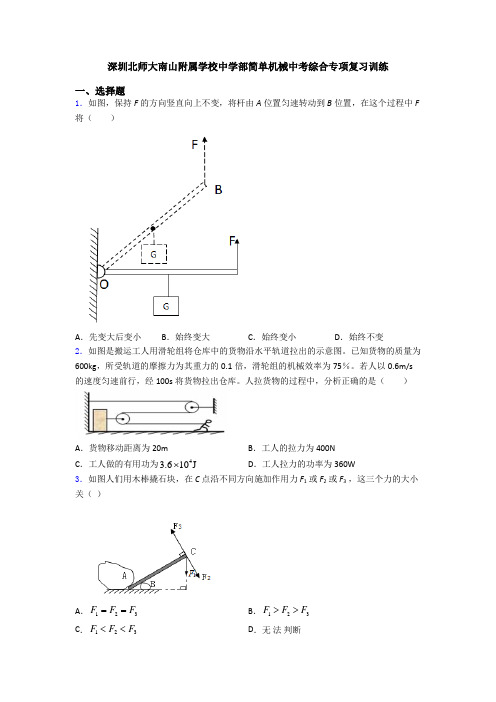 深圳北师大南山附属学校中学部简单机械中考综合专项复习训练