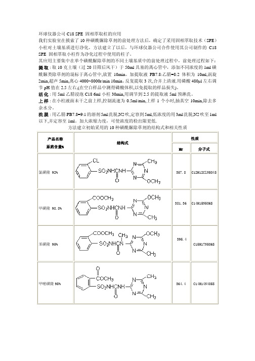 环球仪器公司C18 SPE 固相萃取柱的应用