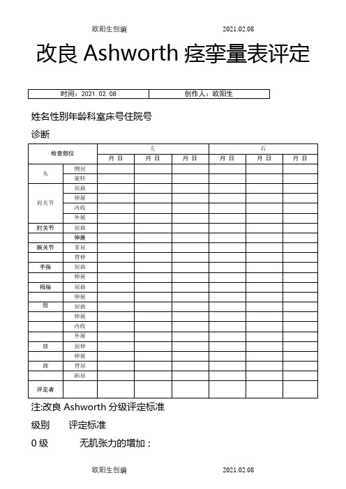 改良Ashworth痉挛量表评定之欧阳生创编