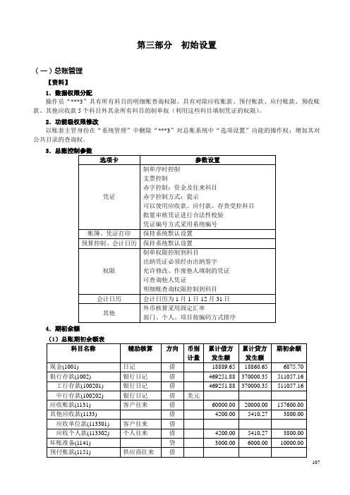 会计信息系统分析设计实验指导书及报告模板第3部分(各子系统的初始设置)科目