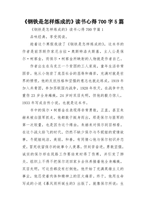 《钢铁是怎样炼成的》读书心得700字5篇