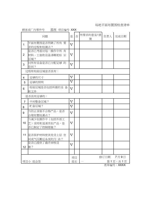 车间平面图检查表