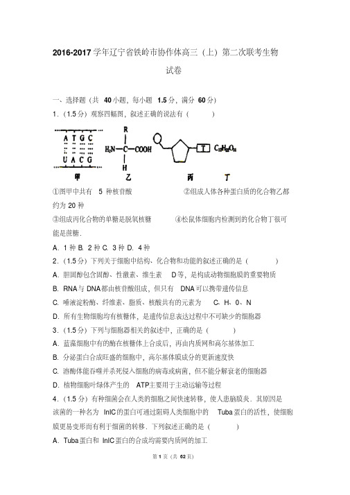 2017届辽宁省铁岭市协作体高三(上)第二次联考生物试卷(带解析)