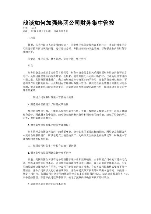 浅谈如何加强集团公司财务集中管控