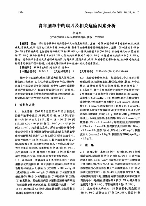 青年脑卒中的病因及相关危险因素分析