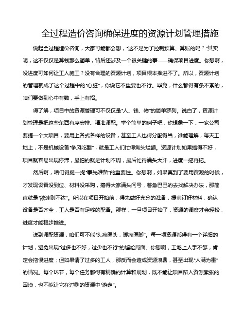 全过程造价咨询确保进度的资源计划管理措施