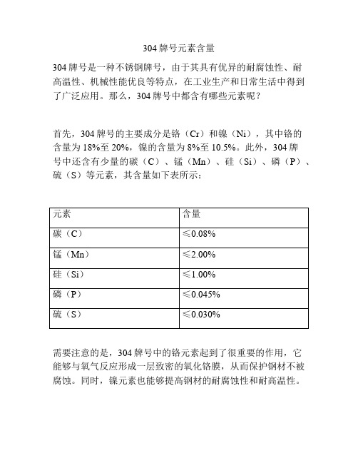 304牌号元素含量