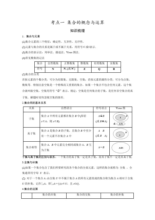 高考数学专题知识突破：考点1 集合的概念与运算