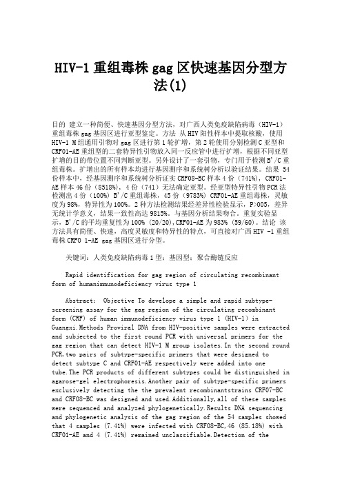 HIV-1重组毒株gag区快速基因分型方法(1)解析