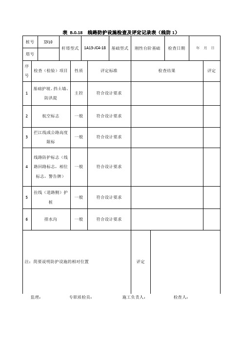 表 B.0.18  线路防护设施检查及评定记录表(线防1)