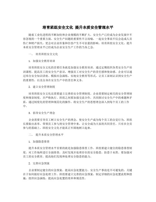 培育班组安全文化 提升本质安全管理水平