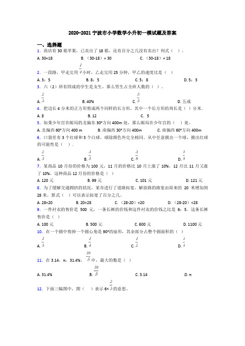 2020-2021宁波市小学数学小升初一模试题及答案