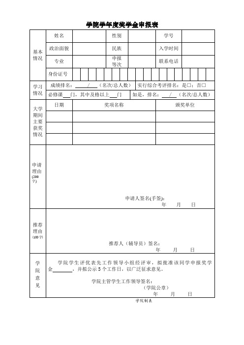 学院学年度奖学金申报表