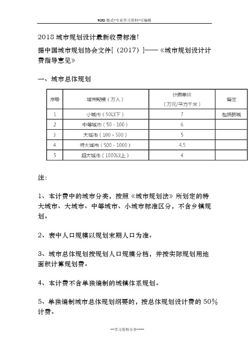 2018城市规划设计收费标准(最新收费标准)