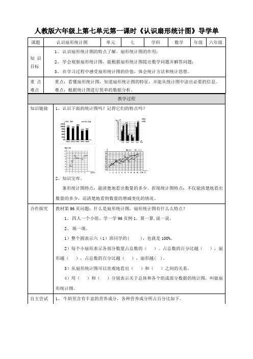 人教版六上第七单元第一课时《 认识扇形统计图》导学单