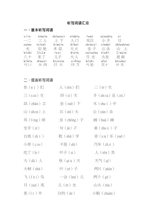 一年级语文上册听写词语+ 多音字汇总