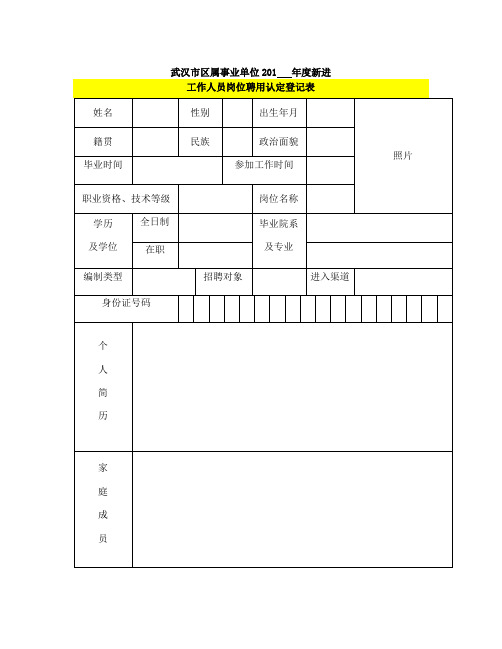 武汉市事业单位工作人员岗位聘用认定登记表-新版