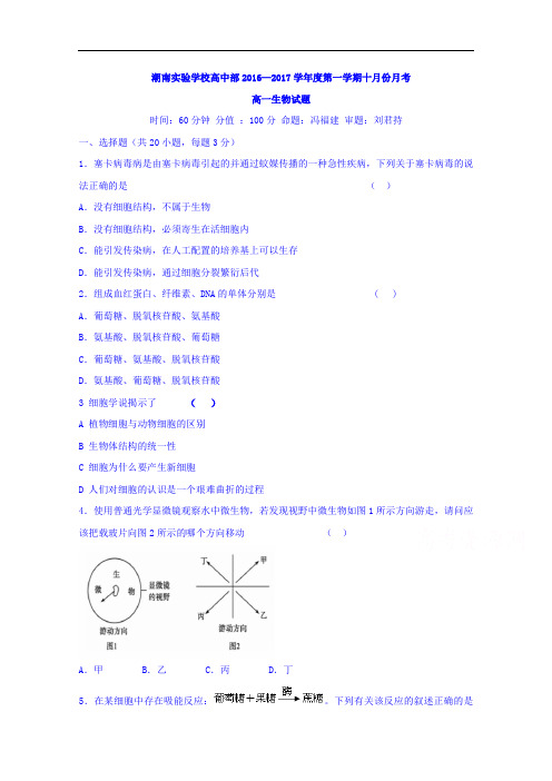 广东省汕头市潮南实验学校2016-2017学年高一10月月考